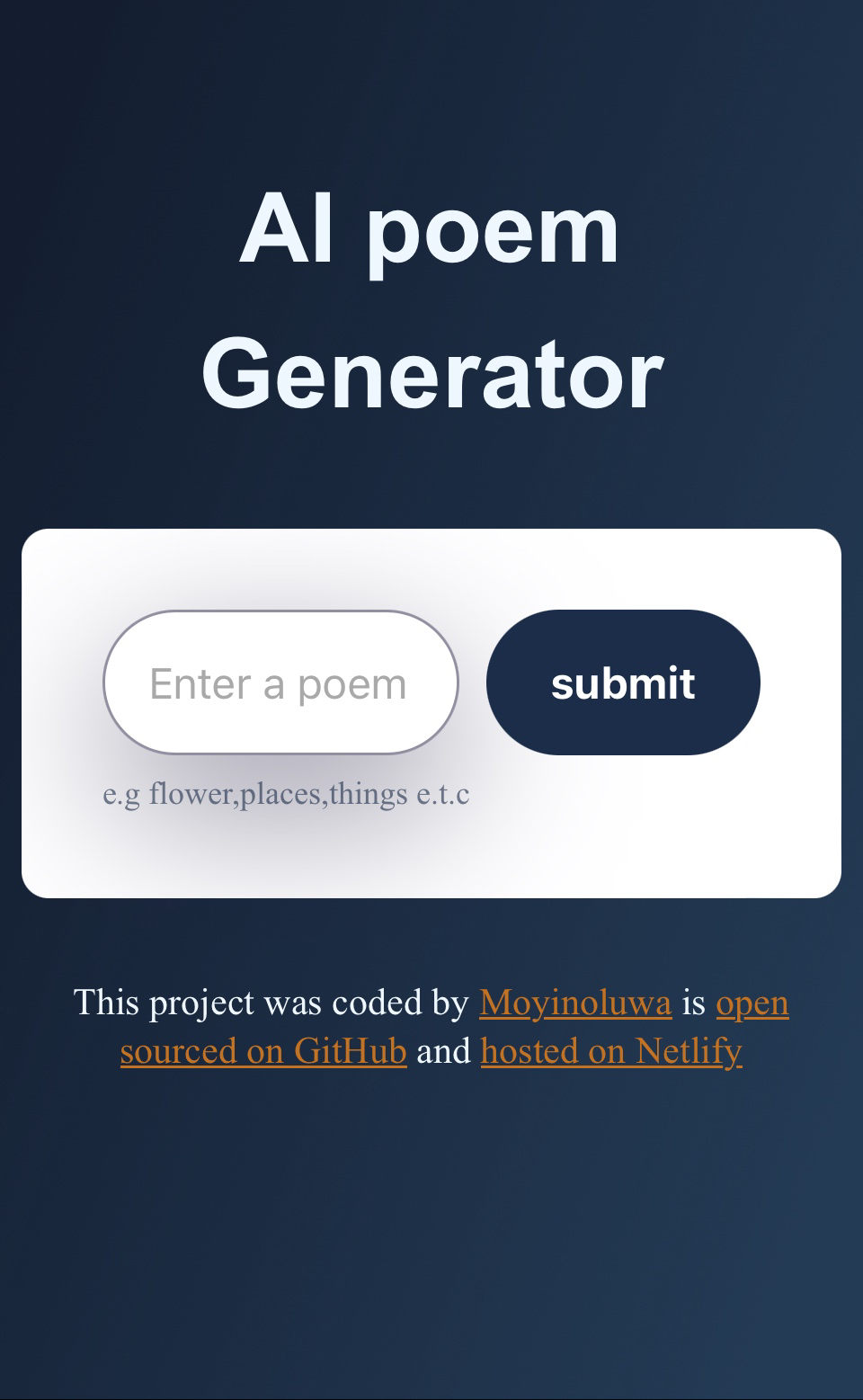 image of a poem generating app