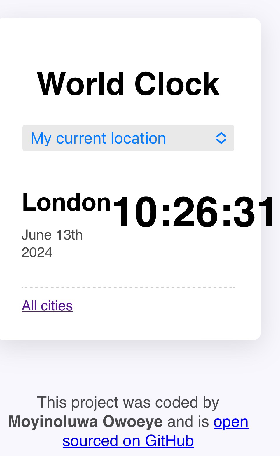 image of a world time generating app